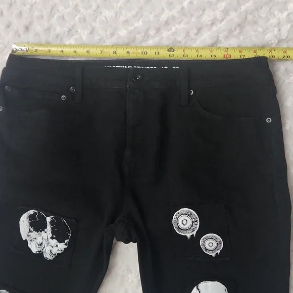 NEW Hot Topic Black Anatomy Patches Stinger Jeans Goth Dark Grunge Size 40 - Picture 9 of 10